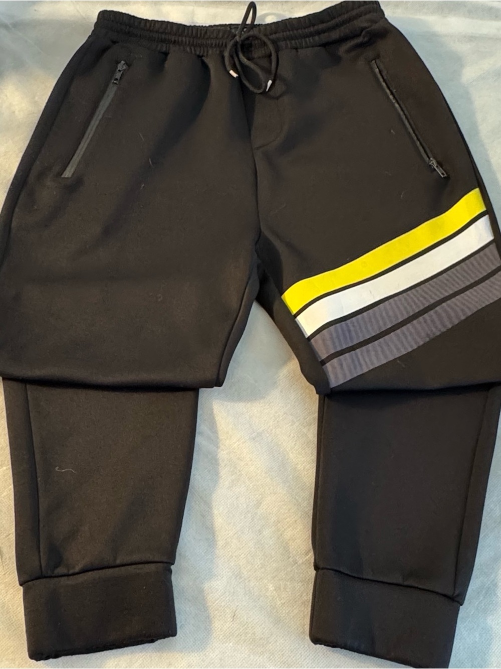 Public Record Men’s M Black Tech Jogger Pants Stripe Zip Pocket Athleisure